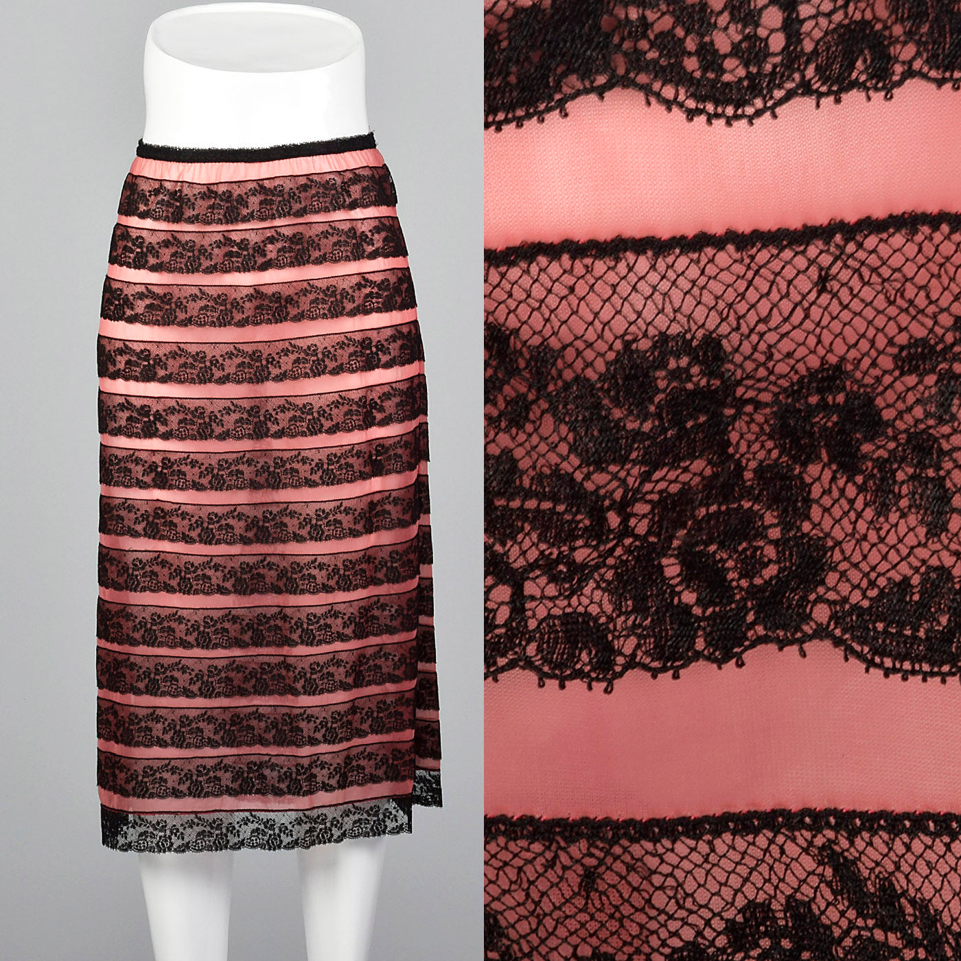 1950s Schiaparelli Pink Half Slip with Layered Black Lace
