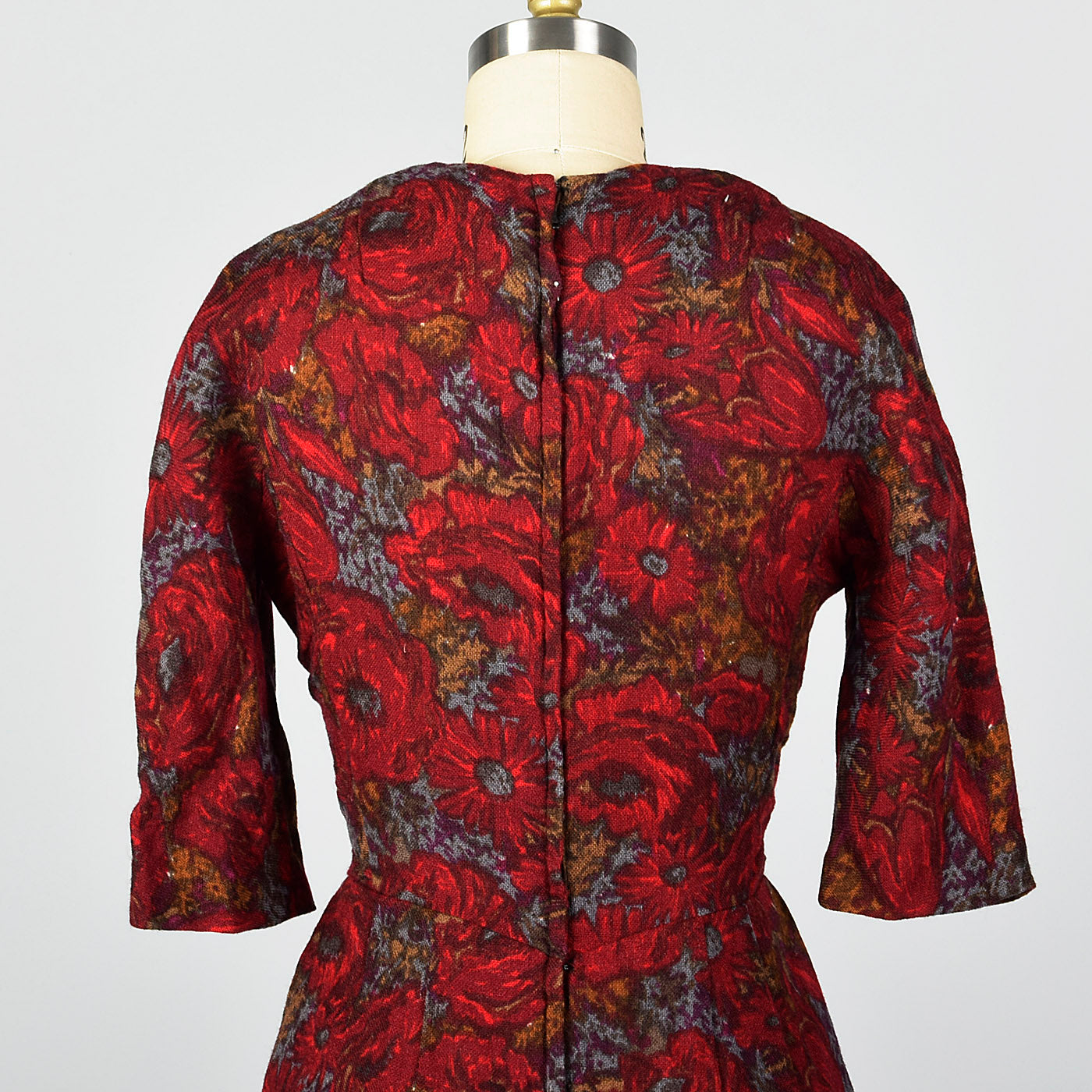 1950s Red Floral Print Dress with Great Silhouette