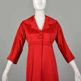 Small 1960s Red Satin Empire Waist Coat Bracelet Sleeve Formal Holiday Outerwear