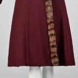 1940s Burgundy Wool Coat with Fur Trim