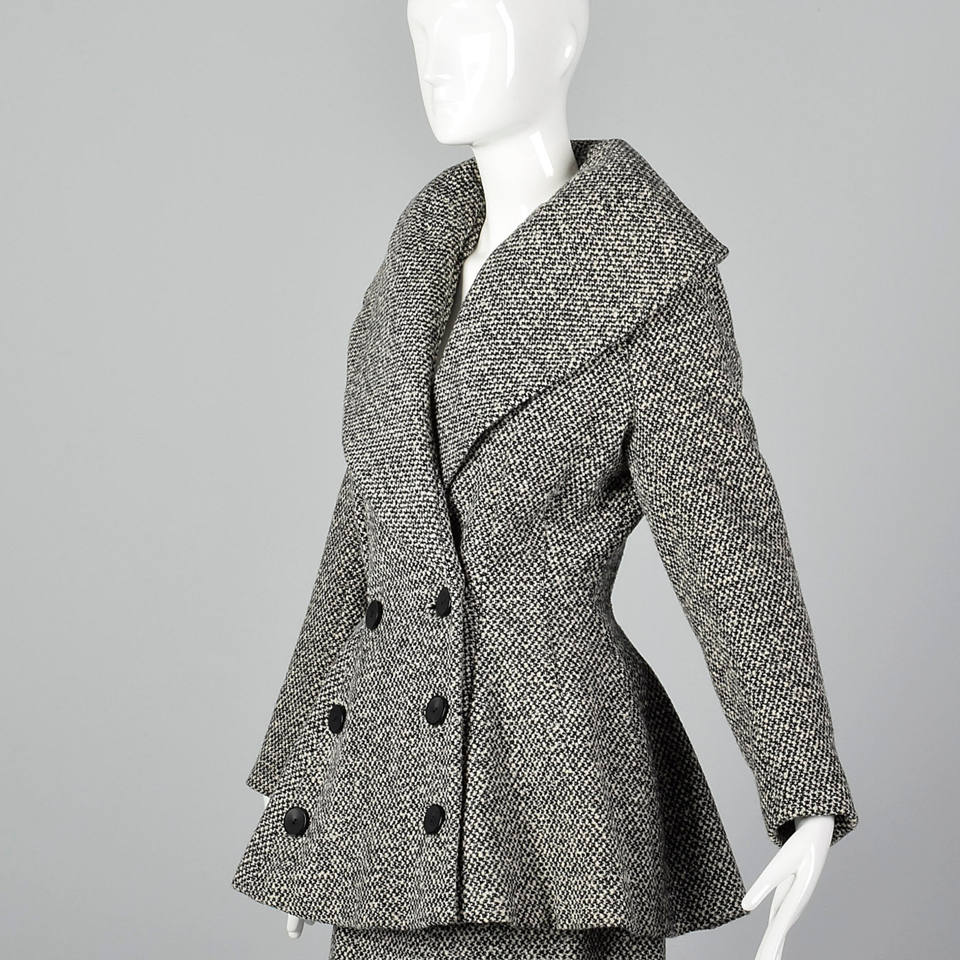 1950s Wool Tweed Skirt Suit with Sculptable Portrait Collar
