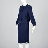 Medium 1970s Bill Blass Skirt Suit Navy Blue Knit Jacket