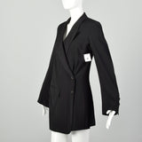 Small 2000s Ann Demeulemeester Vintage Designer Black Tuxedo Jacket Long Sleeve Wrap Dress