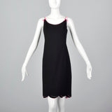 1960s Black Wool Dress with Pink Trim and Scallop Hem