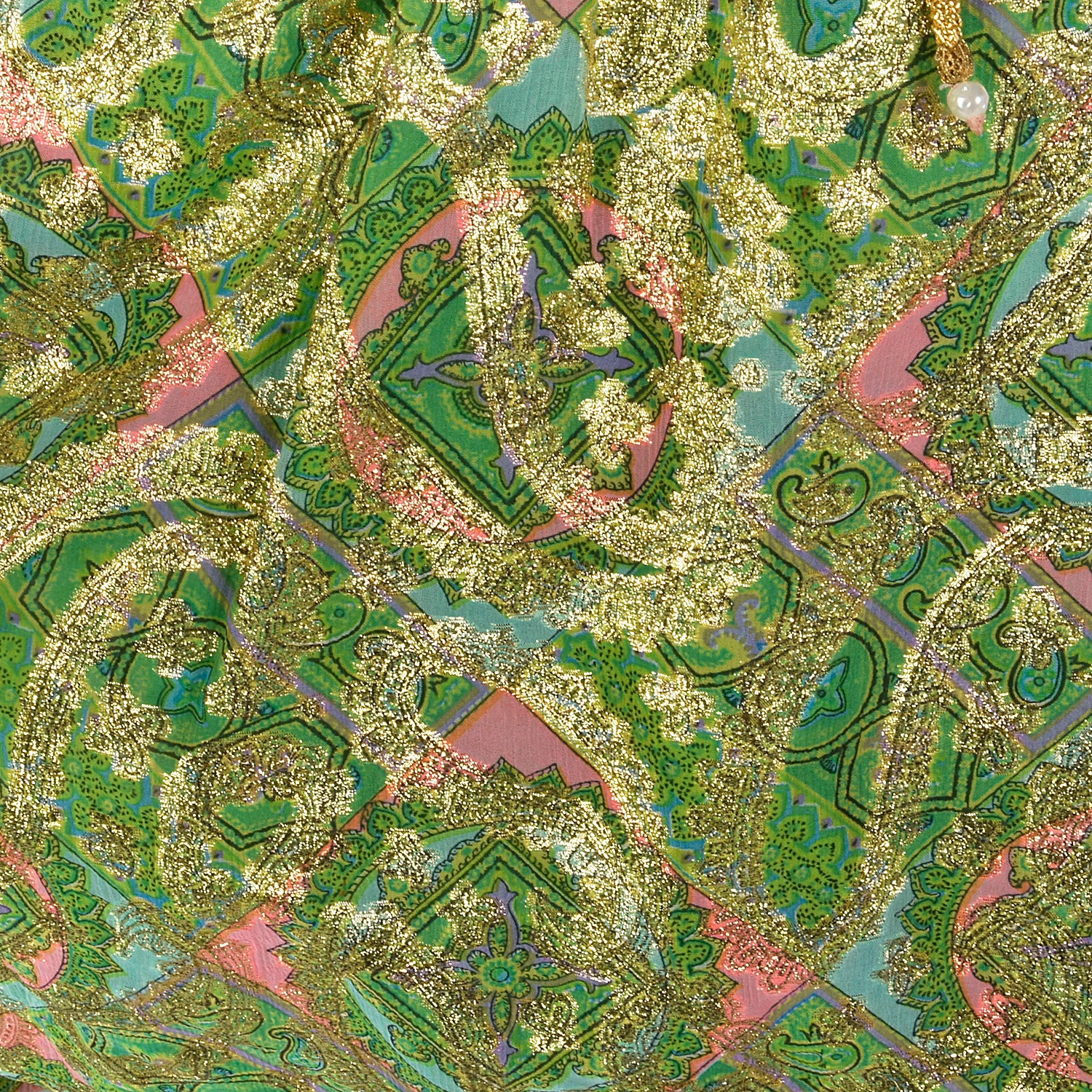 Small Mollie Parnis 1960s Green and Gold Paisley Dress