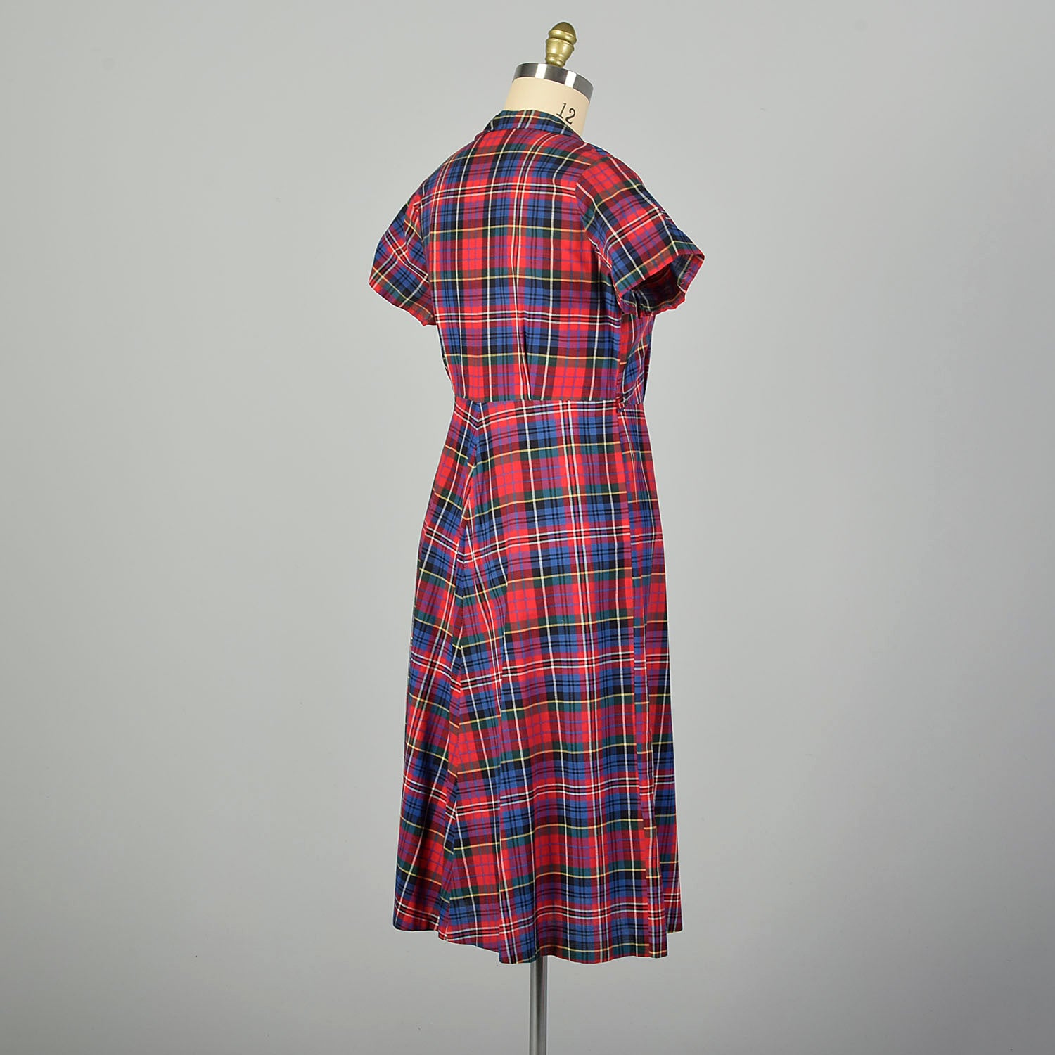 XL 1950s Red Plaid Day Dress Short Sleeve Collared Summer Shirtwaist