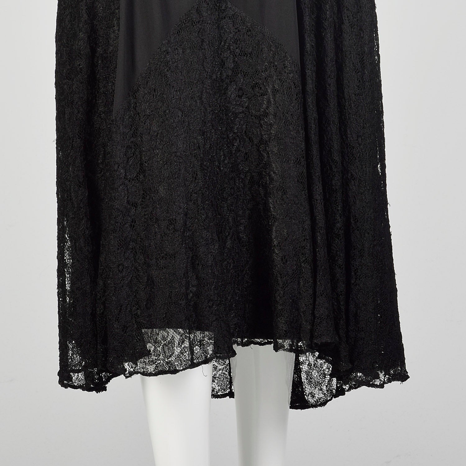 Medium 1920s Black Silk Dress Lace Panel Elegant Sleeveless Evening