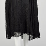 Medium 1920s Black Silk Dress Lace Panel Elegant Sleeveless Evening