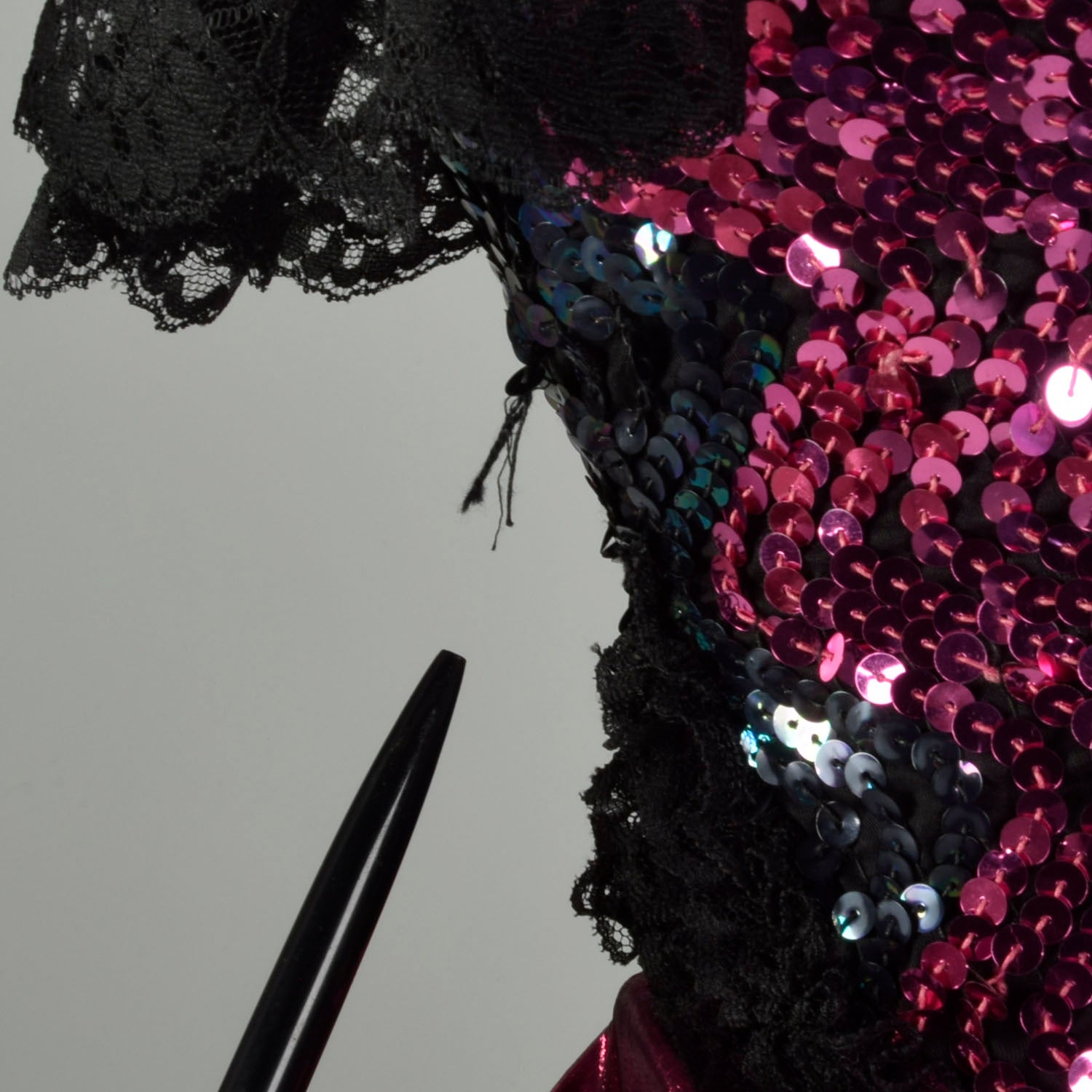1980s Pink Prom Dress Saloon Girl Strapless Lame Gown Black Lace Sequins