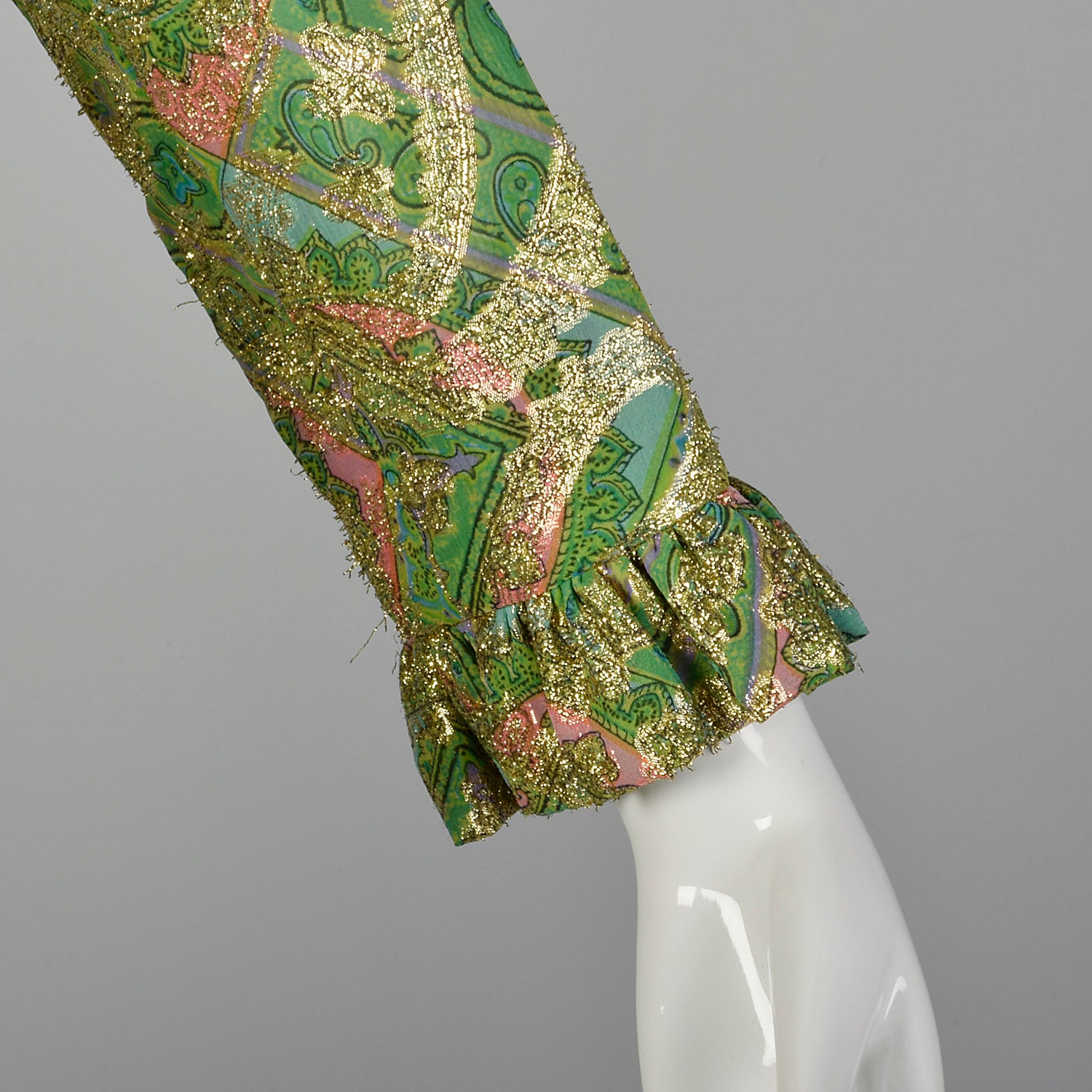 Small Mollie Parnis 1960s Green and Gold Paisley Dress