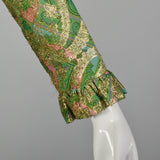 Small Mollie Parnis 1960s Green and Gold Paisley Dress