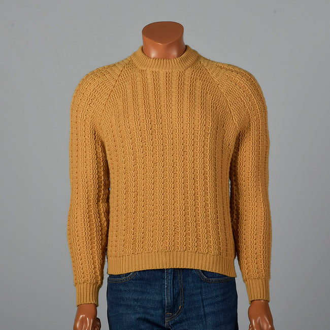 1950s Mens Gold Chunky Knit Sweater