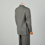 42L 1940s 2pc Suit Grey Herringbone Twill Double Breasted Peak Lapel