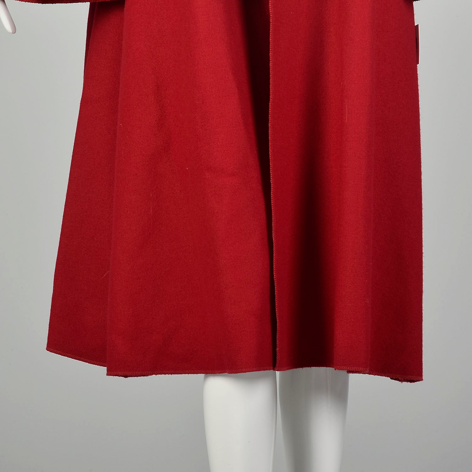 OSFM 1980s Osgood Smuk Red Wool Swing Cloak Leather Appliqué