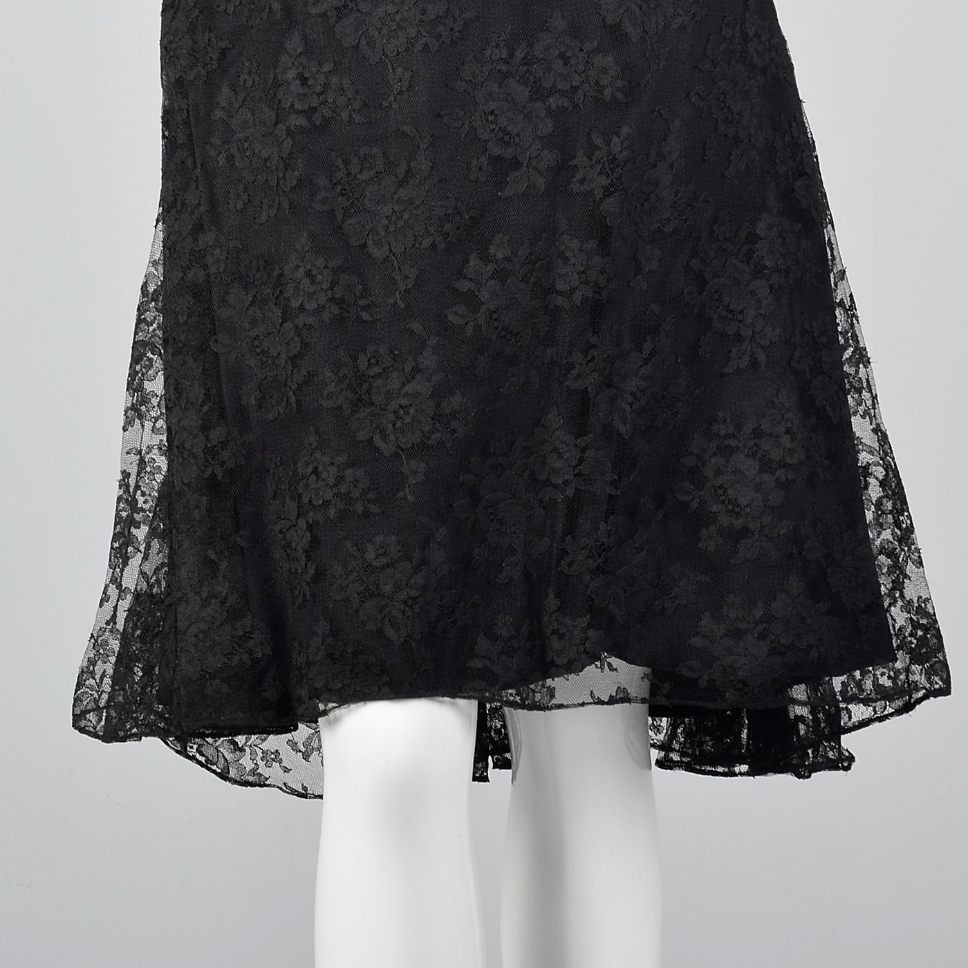1960s Mignon Black Lace Mermaid Dress with a Stunning Neckline