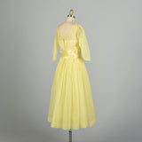Medium 1950s Lemon Yellow Semi-Sheer Cummerbund Evening Party Prom Dress
