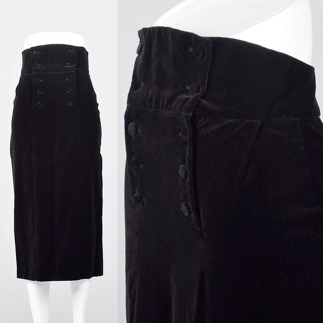 1950s High Waist Black Velvet Skirt