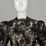 Medium 1980s Alfred Bosand Gown Taffeta Lace Sequin Evening Formal Dress