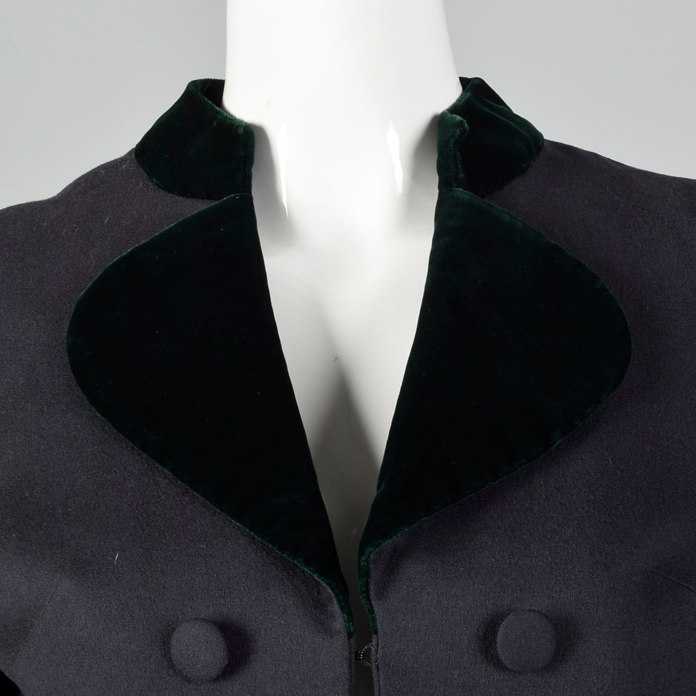1960s Gray Wool Skirt Suit with Green Velvet Trim