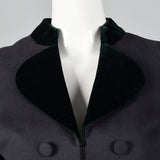 1960s Gray Wool Skirt Suit with Green Velvet Trim