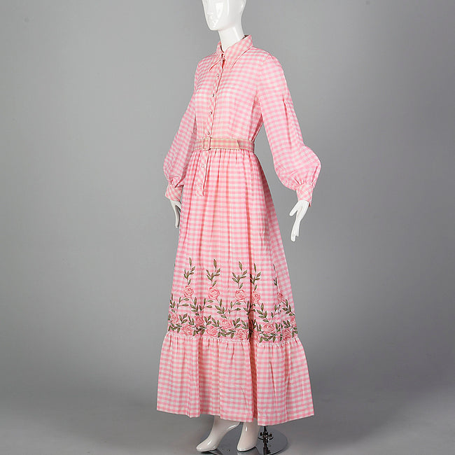 Medium Malcolm Star 1970s Pink Gingham Maxi Dress