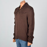 1970s Mens Soft Brown Sweater with Shoulder Yoke