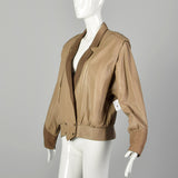 Small 1980s Oversized Leather Jacket with Batwing Sleeves