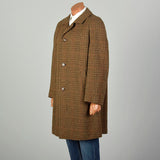 XL 1970s Jacket Brown Plaid Herringbone Wool Tweed Winter Car Coat