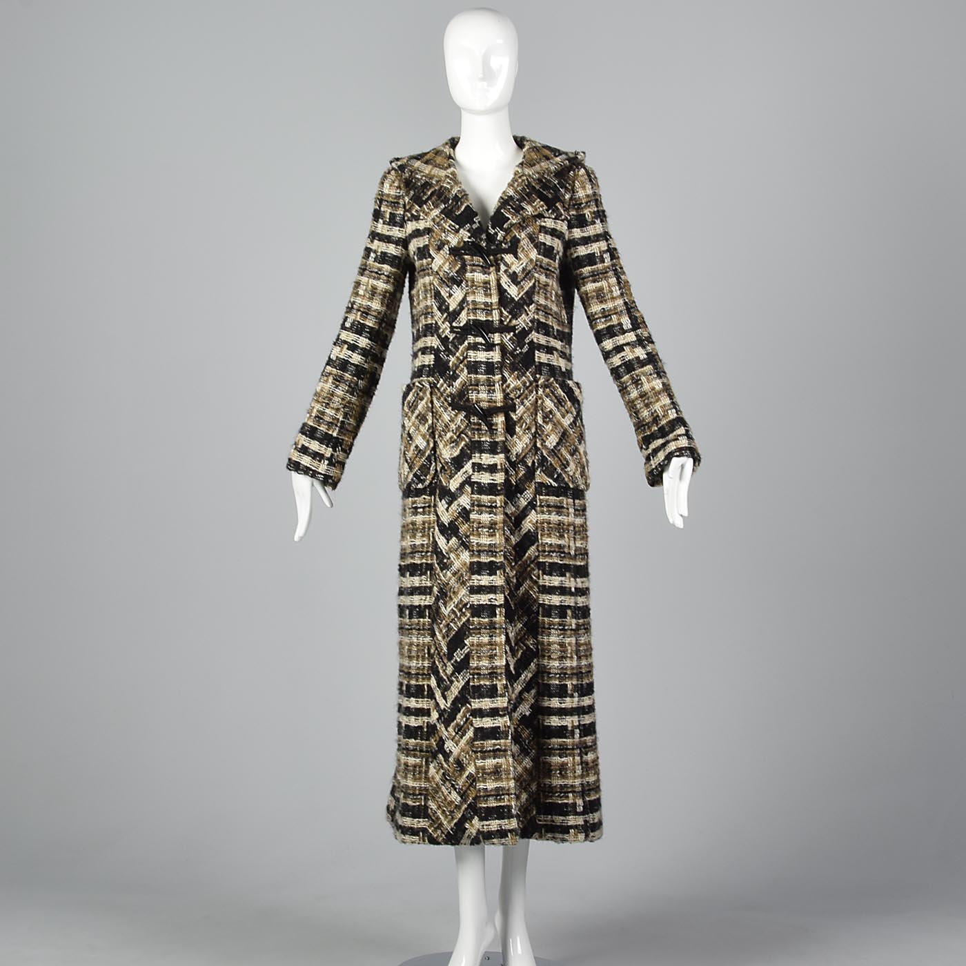 Chanel Full Length Tweed Maxi Coat with Toggle Closures & Hood