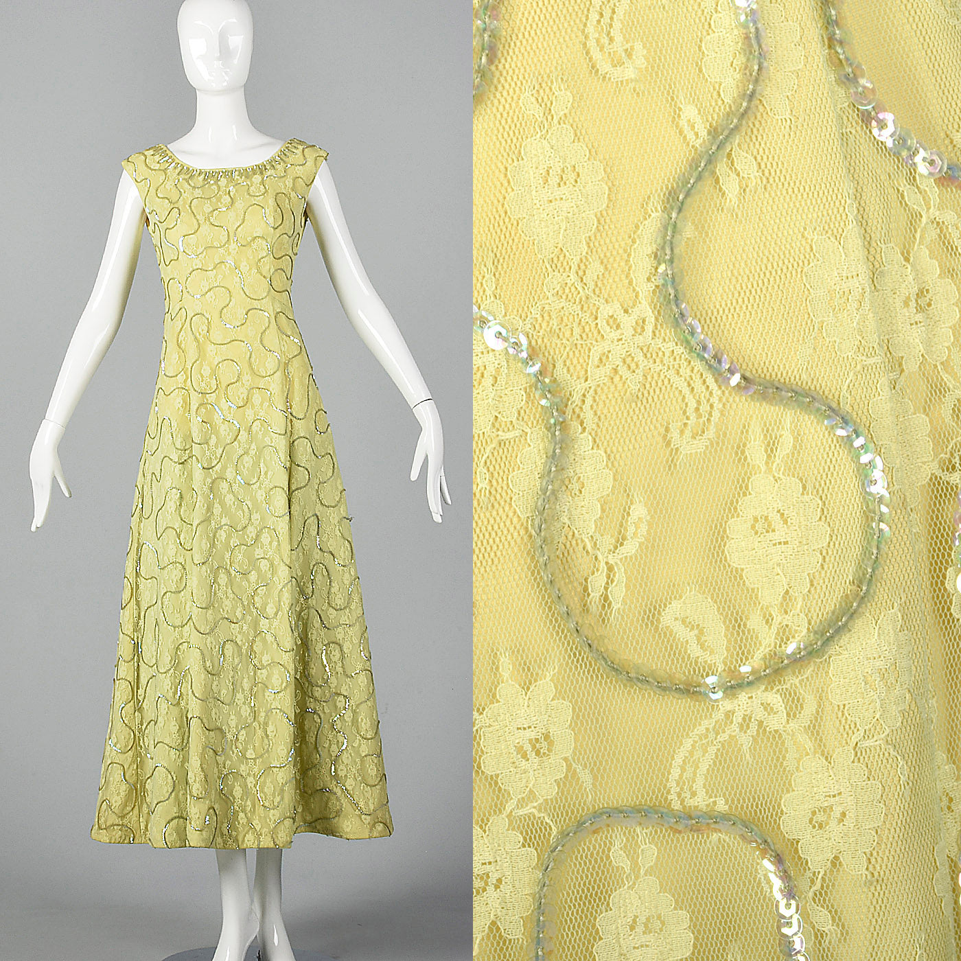 1960s Green Lace Overlay Dress with Sequins