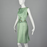 1960s Green Silk Dress with Faux Two-Piece Look