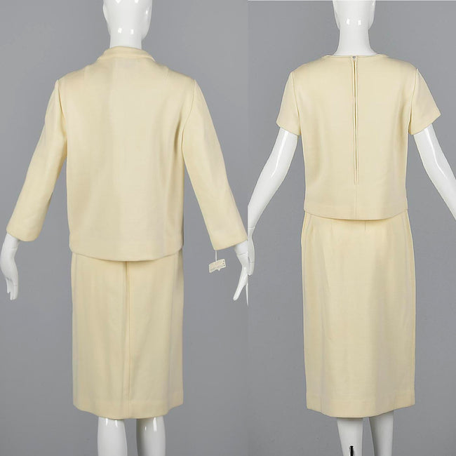 1960s Deadstock Cream Wool Knit Set with Gold Buttons