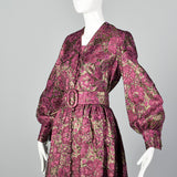 1970s Eddy George Metallic Pink Maxi Dress