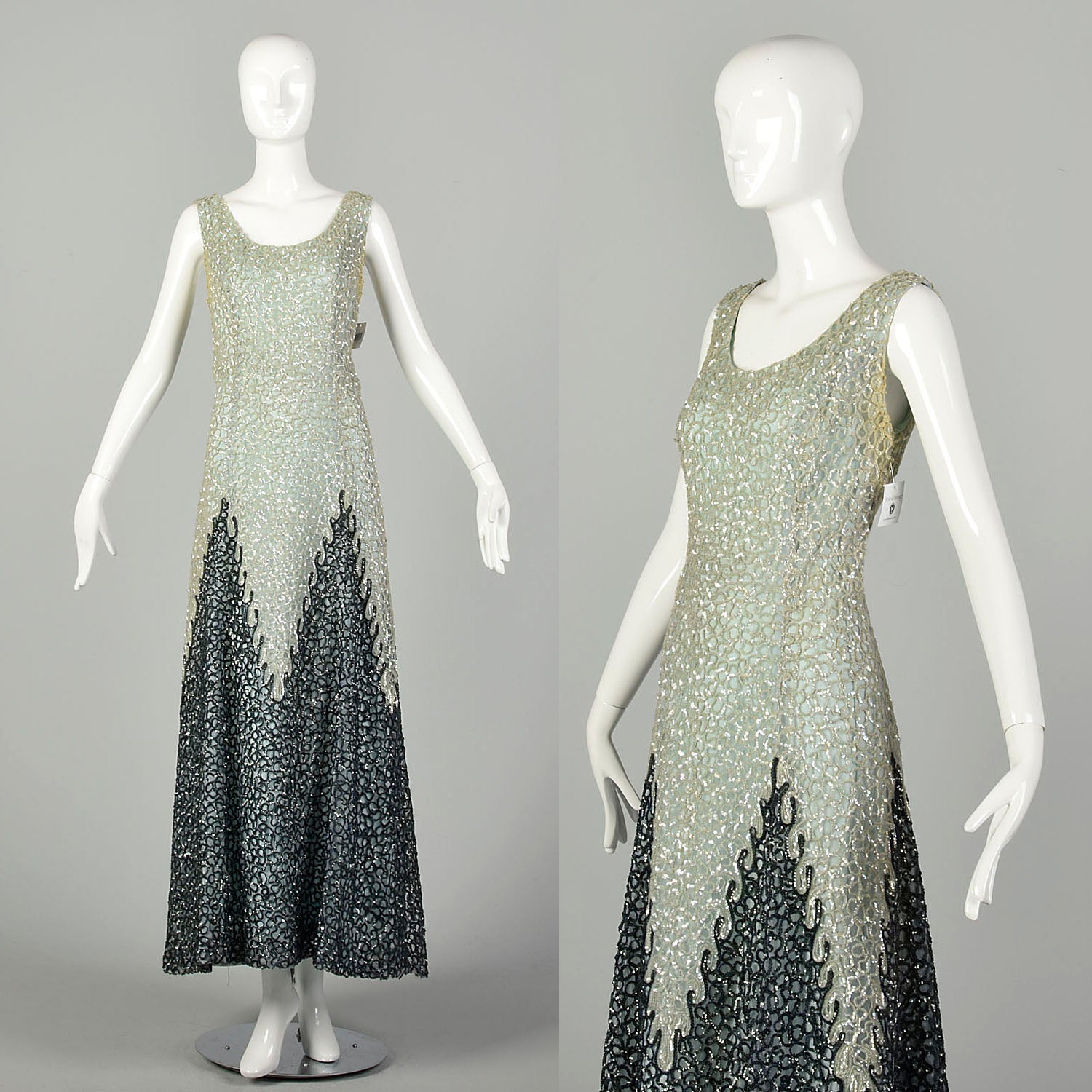 Medium 1960s Sleeveless Sequin Formal Blue On Blue Evening Gown