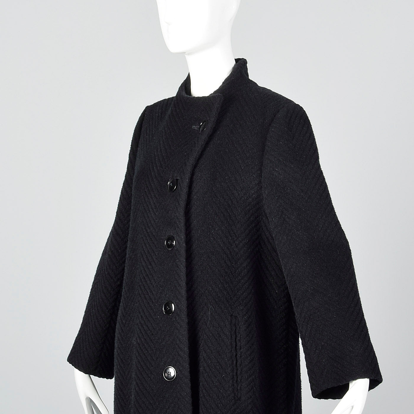 1960s Black Textured Chevron Winter Coat