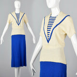 1940s Nautical-Style Two Piece Knit Outfit