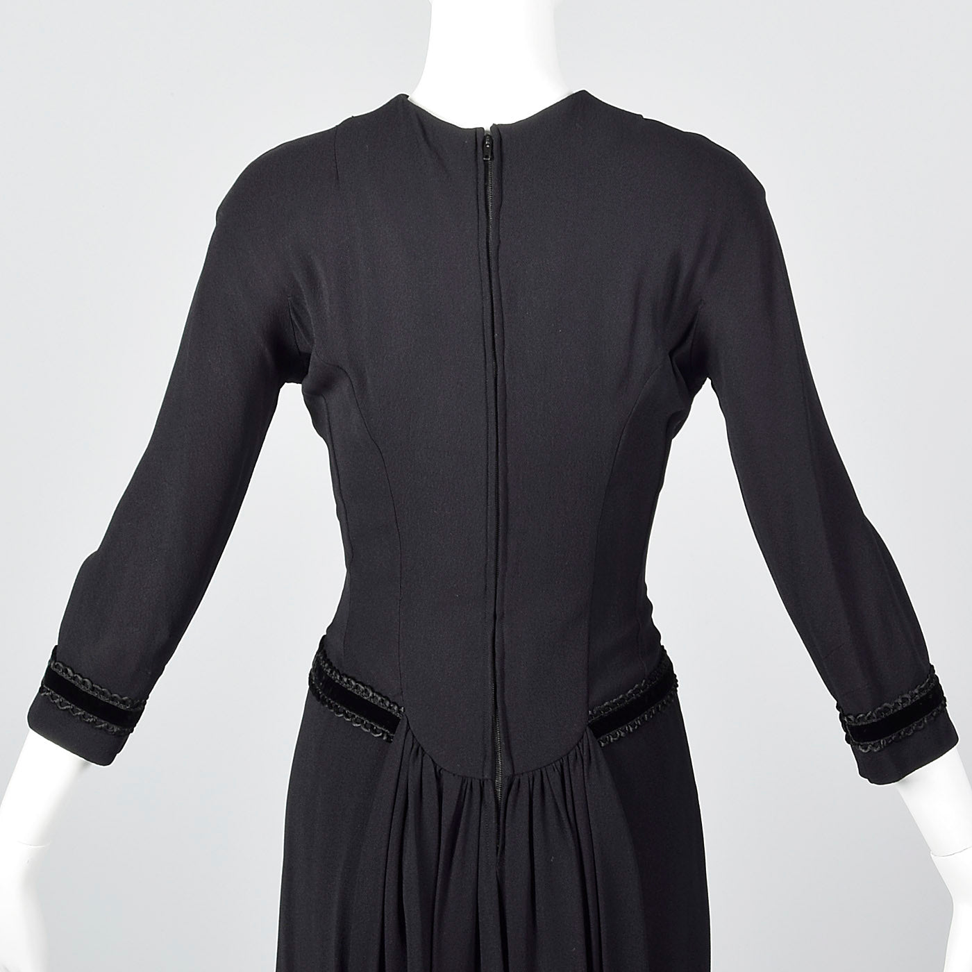 1950s Black Dress with Drop Waist and Bustle Train