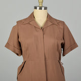 3XL 1950s Brown Day Dress Zip Front Short Sleeve Casual Volup