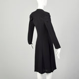 XS 1930s Coat Black Rayon Crepe Long Sleeve Art Deco Pleated Epaulettes