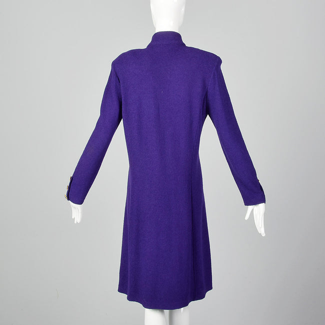1980s St John Purple Knit Dress with Shoulder Pads and Gold Button Front
