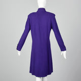 1980s St John Purple Knit Dress with Shoulder Pads and Gold Button Front