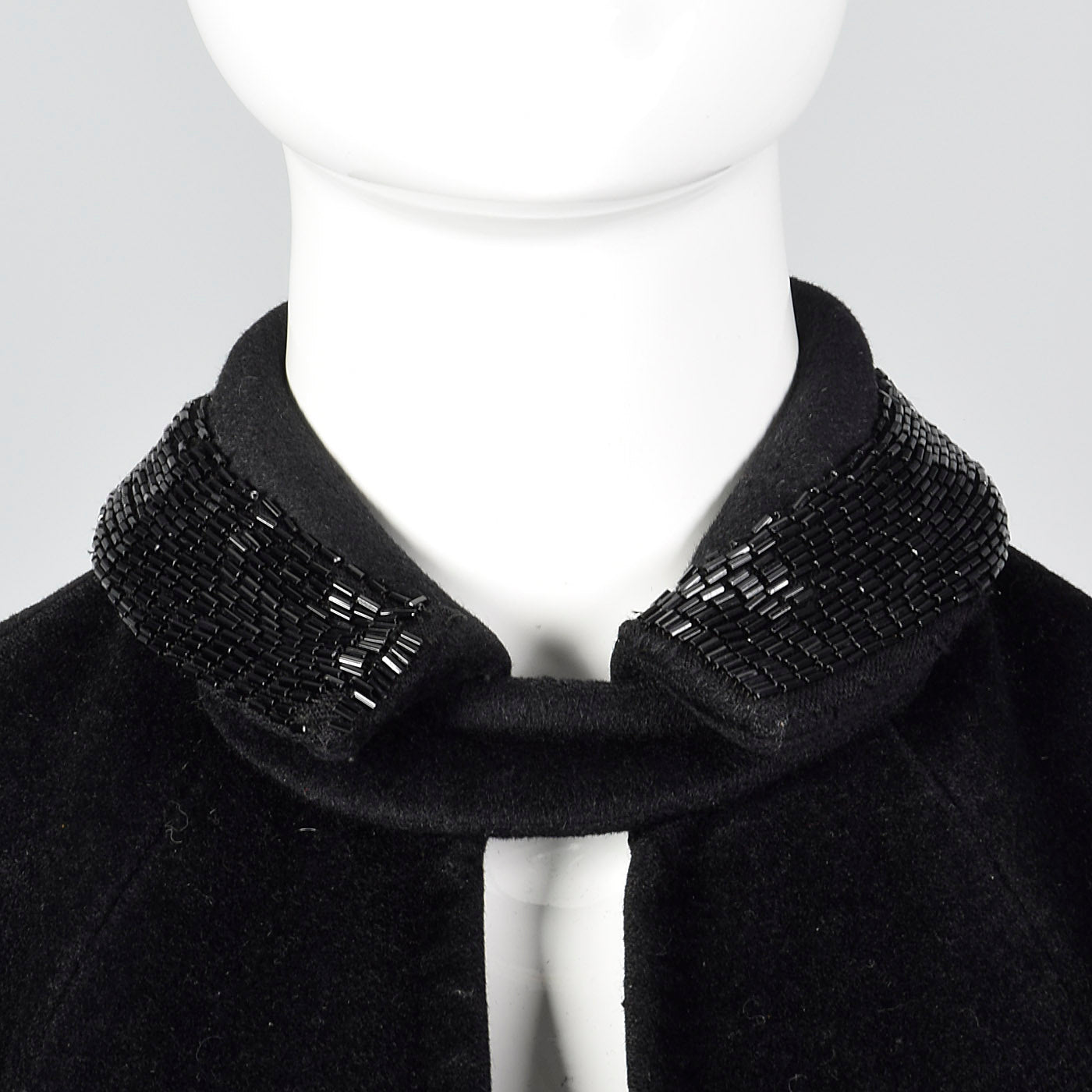 1950s Black Wool Swing Coat with Beaded Collar