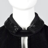 1950s Black Wool Swing Coat with Beaded Collar