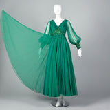 1970s Emerald Green Gown with Bishop Sleeves
