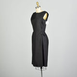 XS 1950s Sleeveless Black Silk LBD Cocktail Dress