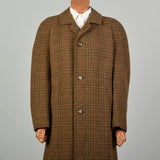 XL 1970s Jacket Brown Plaid Herringbone Wool Tweed Winter Car Coat