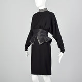 Small 1980s Peplum Dress with Rhinestone Trim