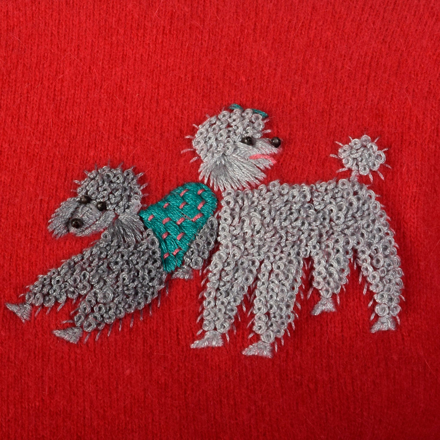 1950s Novelty Poodle Cardigan Sweater Lipstick Red with Satin Trim