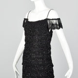 1990s Off Shoulder Beaded Dress with Layered Ruffles