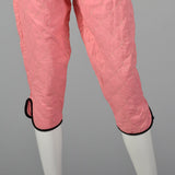 1950s Pink Quilted Pajama Set with Gold Topstitching